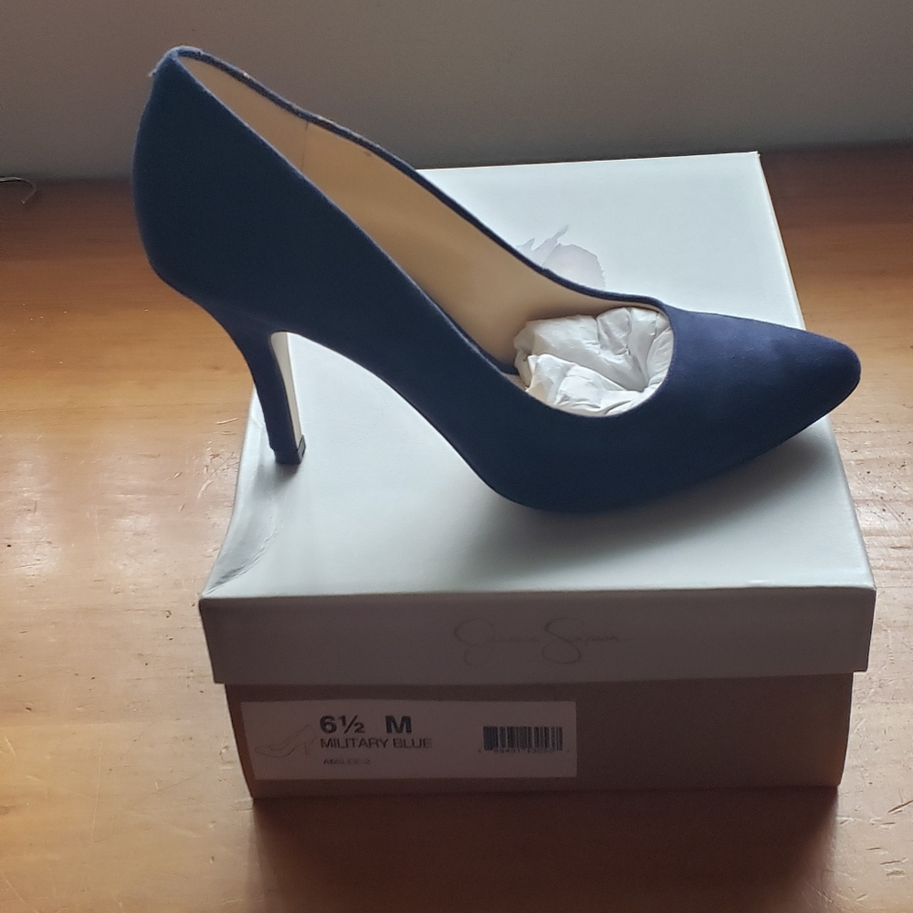 Blue suede pumps